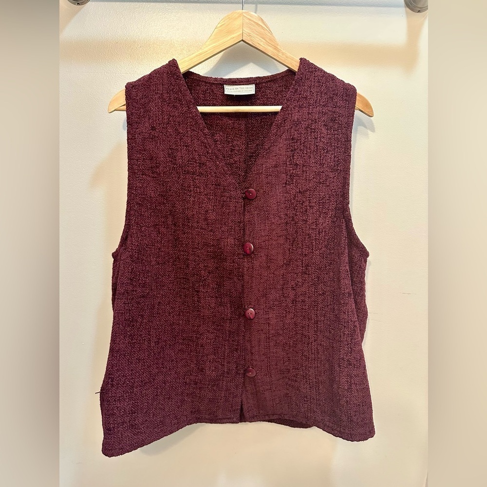 Weave of the Irish Knit Maroon Vest Vintage Boho Size L